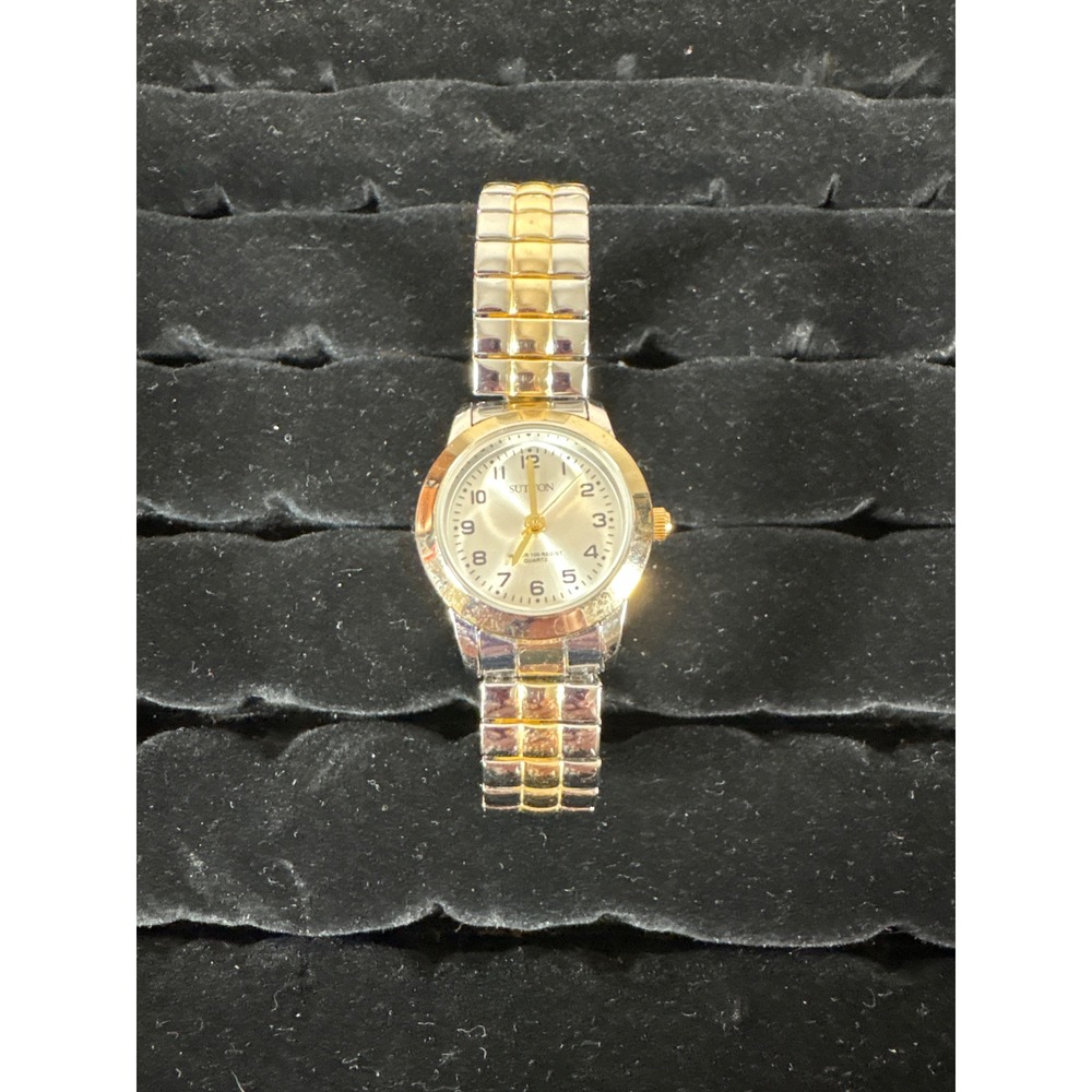 Sutton Womens Two Tone Expansion Band Watch Silver Gold Champagne Dial Water Res